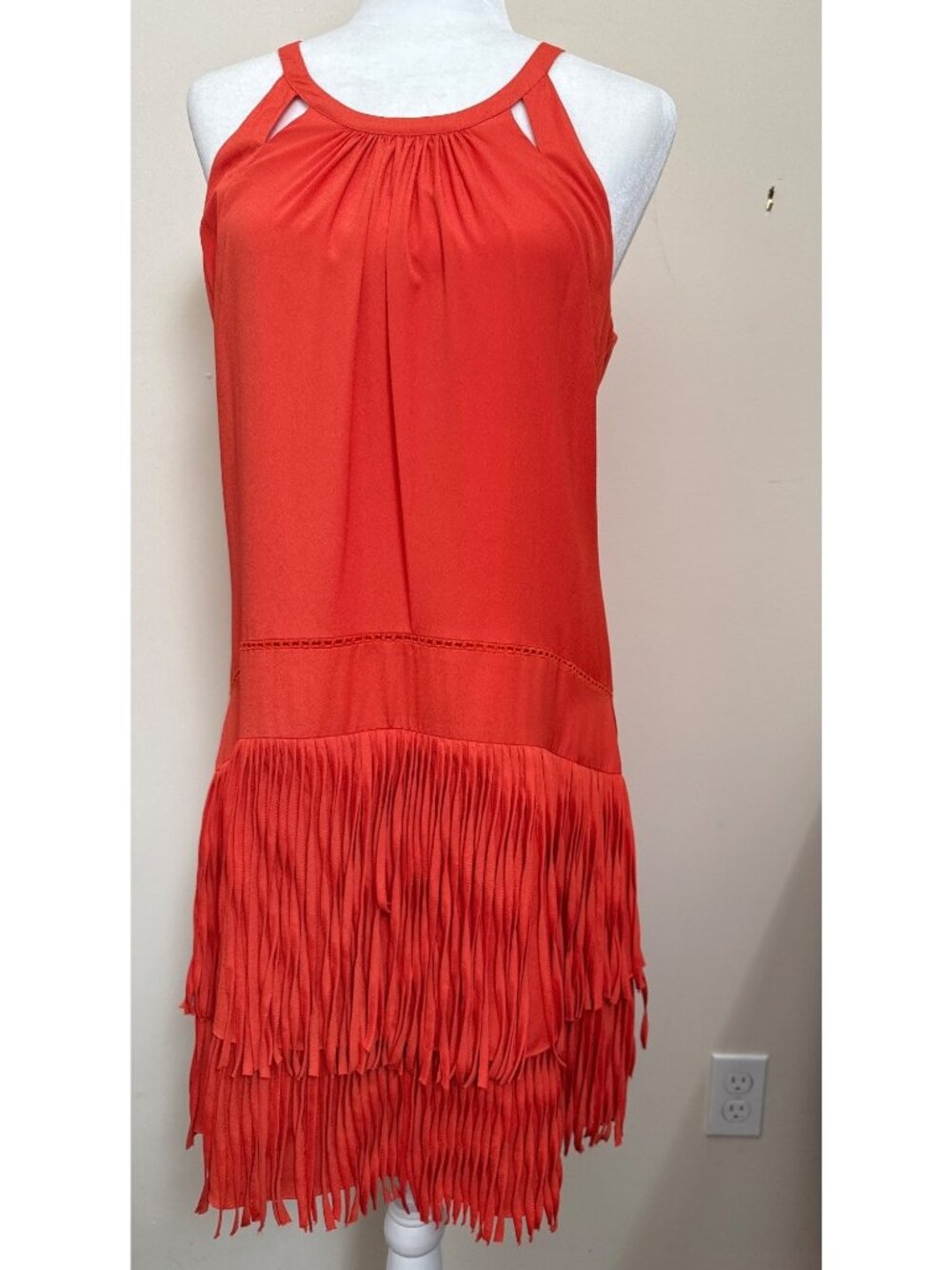 Orange Sleeveless Fringe Hem Mini Boho Coquette Dress Sz 10 NWOT